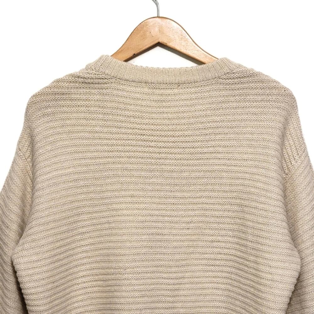 Christian Siriano Wool Blend Ribbed Crew Neck Cream Ivory Knit Sweater Size M - Picture 8 of 13